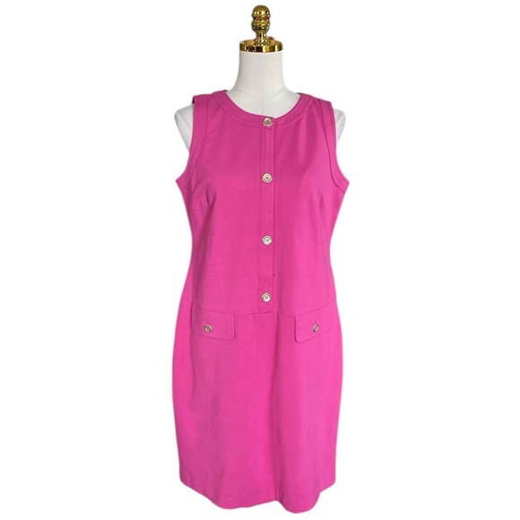 Talbots Women’s 12P Pink Ponte Shift Sheath Mini Dress Sleeveless Crew Neck - Picture 1 of 7